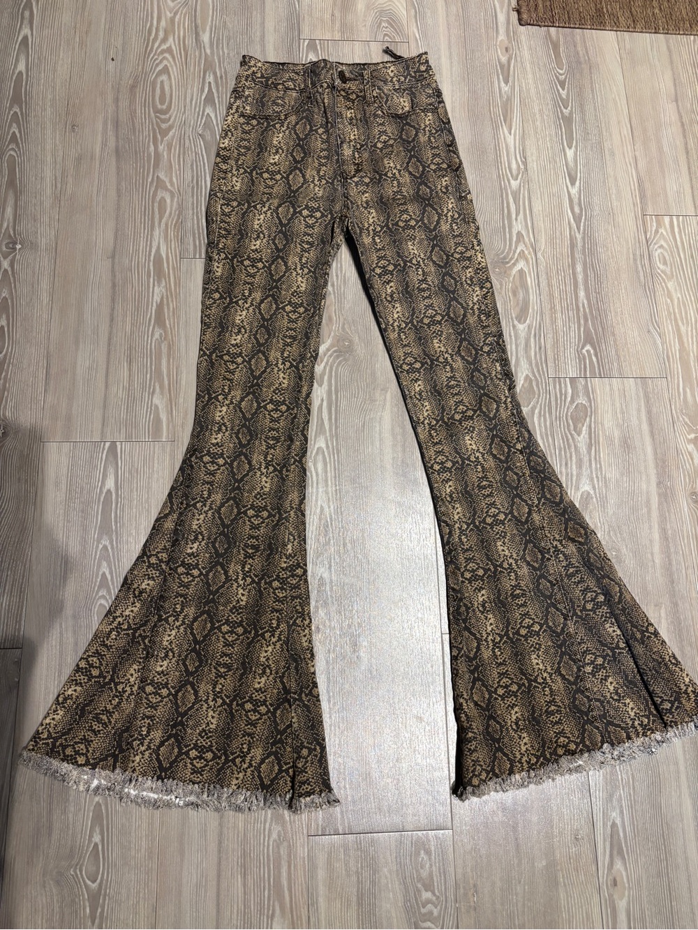 Show Me Your MuMu Brown Snake Print Bell Bottoms